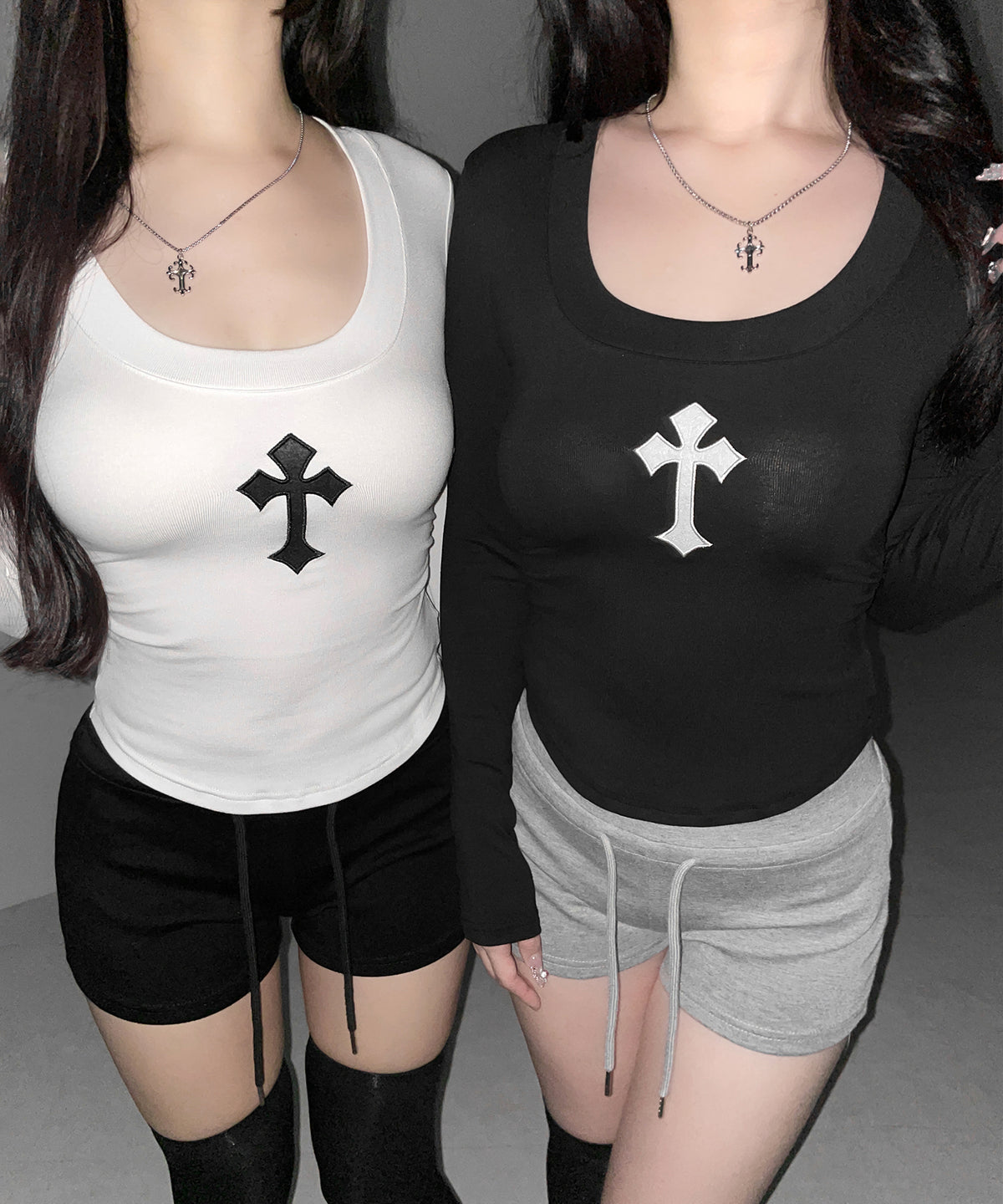 クロスパッチスーパーフィットスリムロンT / Cross-patch super fit slim long-sleeve T-Shirt