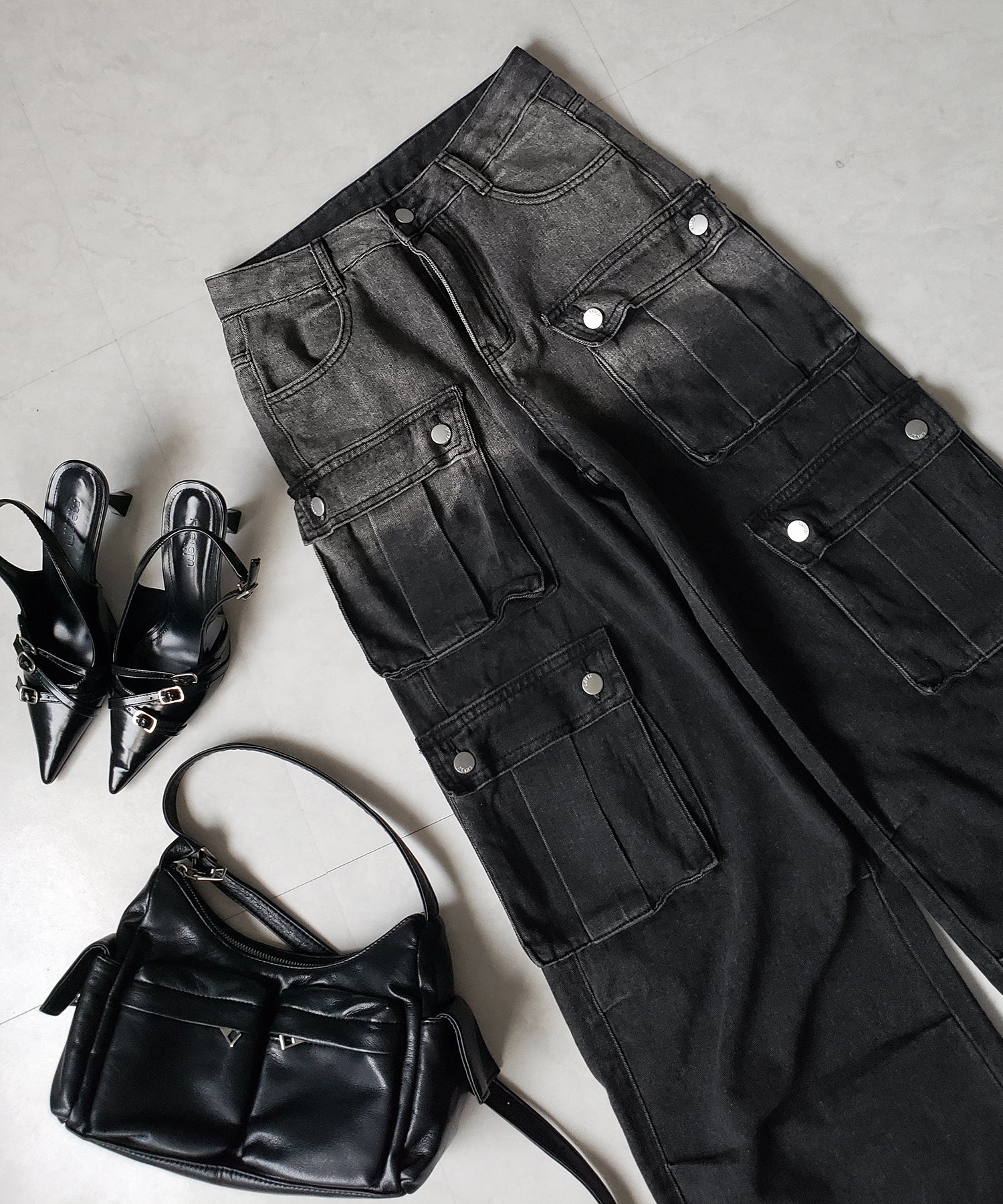 【 3color /4size 】オーバーダイグラデーションヴィンテージワイドカーゴデニム / overdyed gradation vintage wide cargo denim