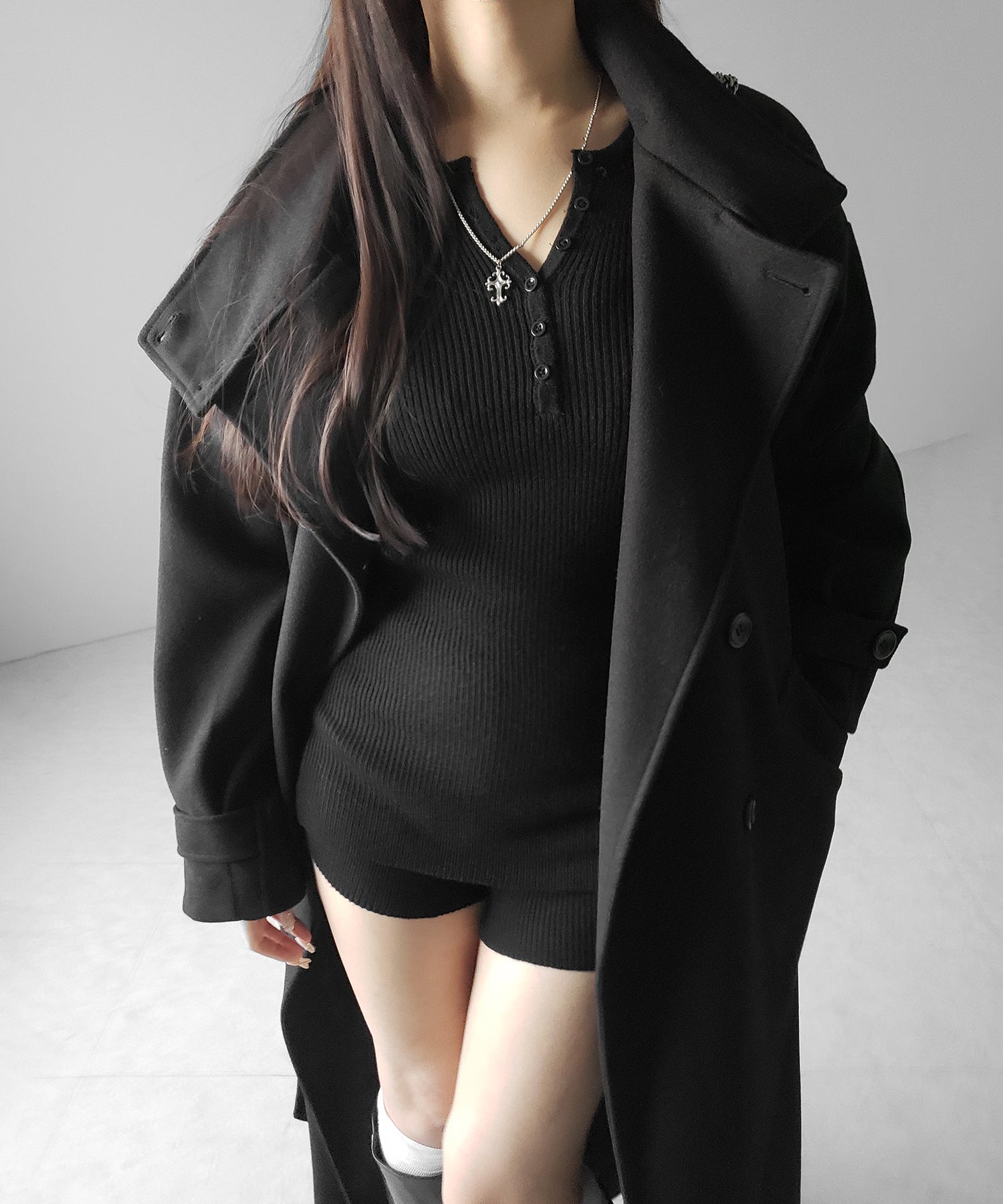 【 ウエストマークベルトSET 】2WAY スタンドカラーレディメルトントレンチロングコート / 2WAY stand collar lady melton trench long coat