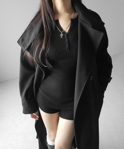 【 ウエストマークベルトSET 】2WAY スタンドカラーレディメルトントレンチロングコート / 2WAY stand collar lady melton trench long coat