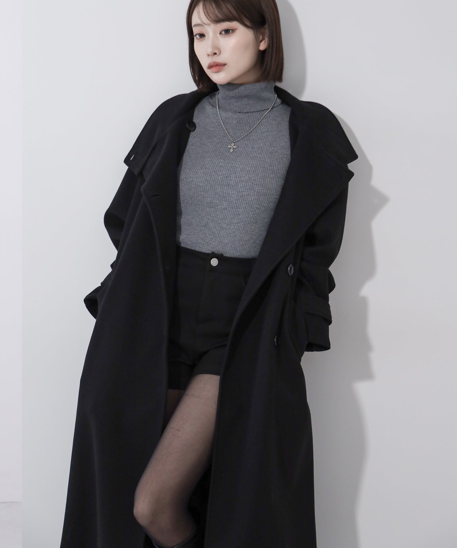【 ウエストマークベルトSET 】2WAY スタンドカラーレディメルトントレンチロングコート / 2WAY stand collar lady melton trench long coat