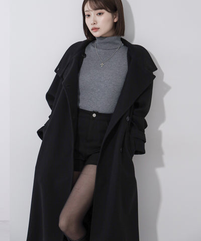 【 ウエストマークベルトSET 】2WAY スタンドカラーレディメルトントレンチロングコート / 2WAY stand collar lady melton trench long coat