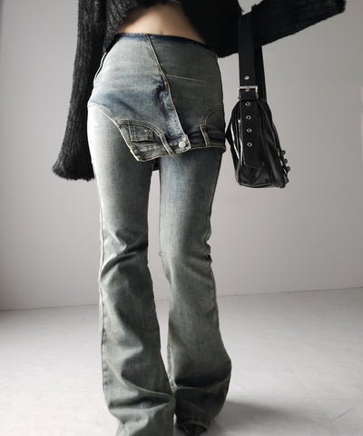 レイヤードウエストヴィンテージフレアデニム /layered waist vintage flare denim