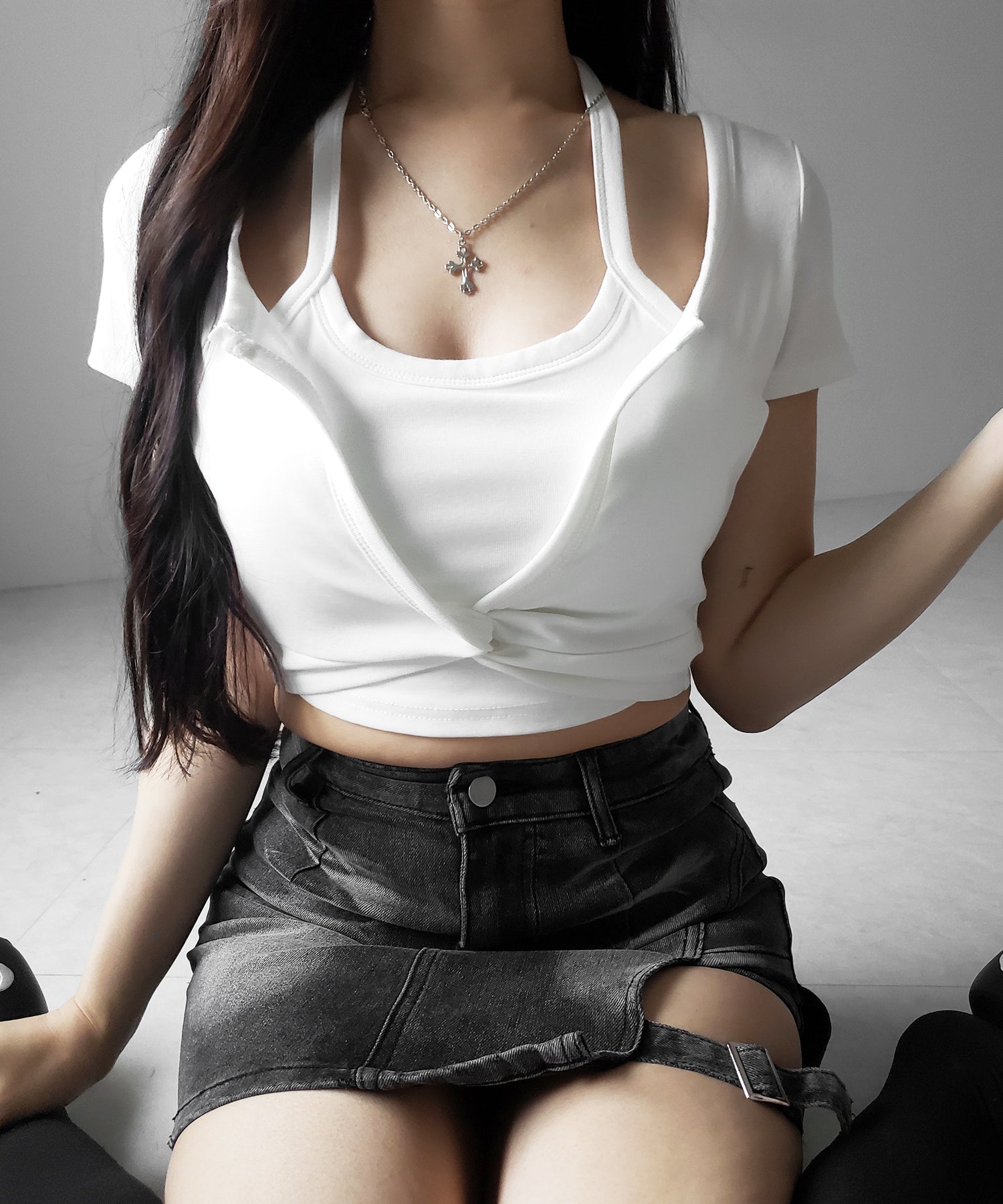ホルターネックレイヤードショートぴちTシャツ / halter neck layered short pichi T-shirts