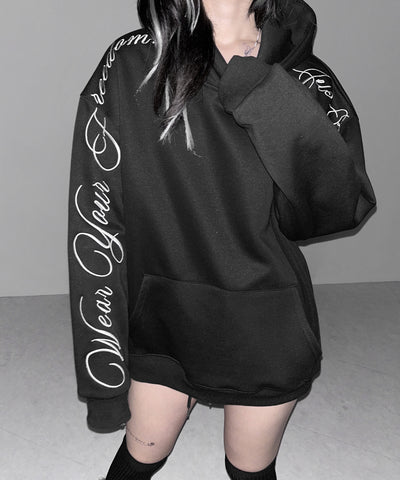 レタリングロゴ刺繍オーバースウェットパーカー /lettering logo embroidery over sweat hoodie