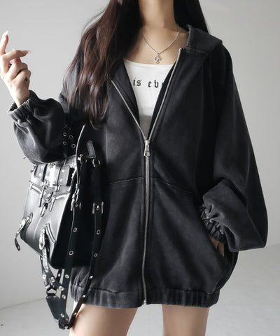ピグメントヴィンテージ加工ジップアップパーカー / Pigment vintage zip-up hoodie