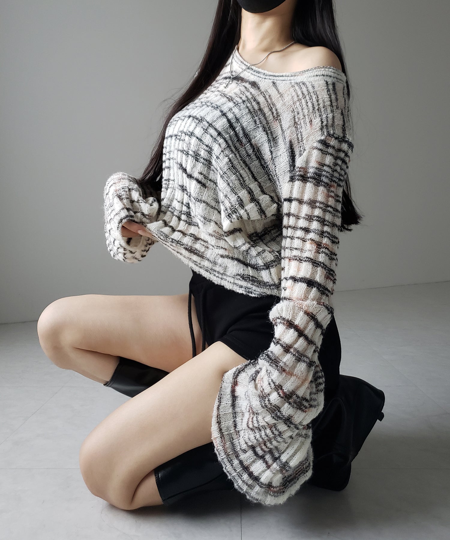メランジルーズシアーリブニット / melange loose sheer rib knit