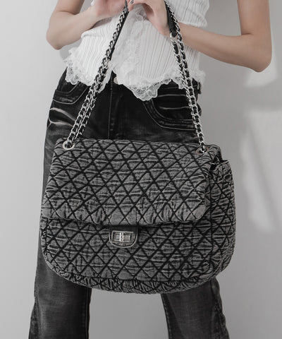 ヴィンテージブラックデニムキルティングショルダーバッグ / vintage black denim quilting shoulder bag