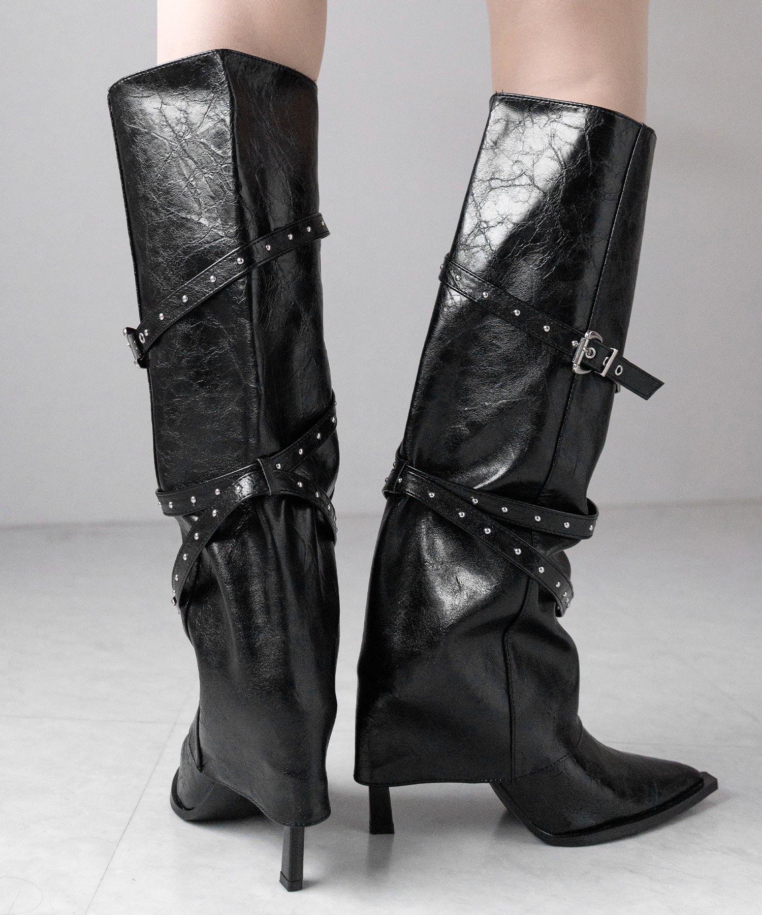 ヴィンテージレザーベルテッドロングカバーブーツ /vintage leather belted long cover boots