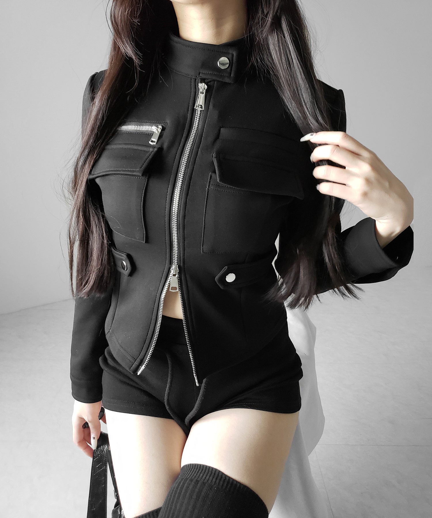 アウトポケットジップアップスリムカットジャケット / out pocket zip up slim cut jacket