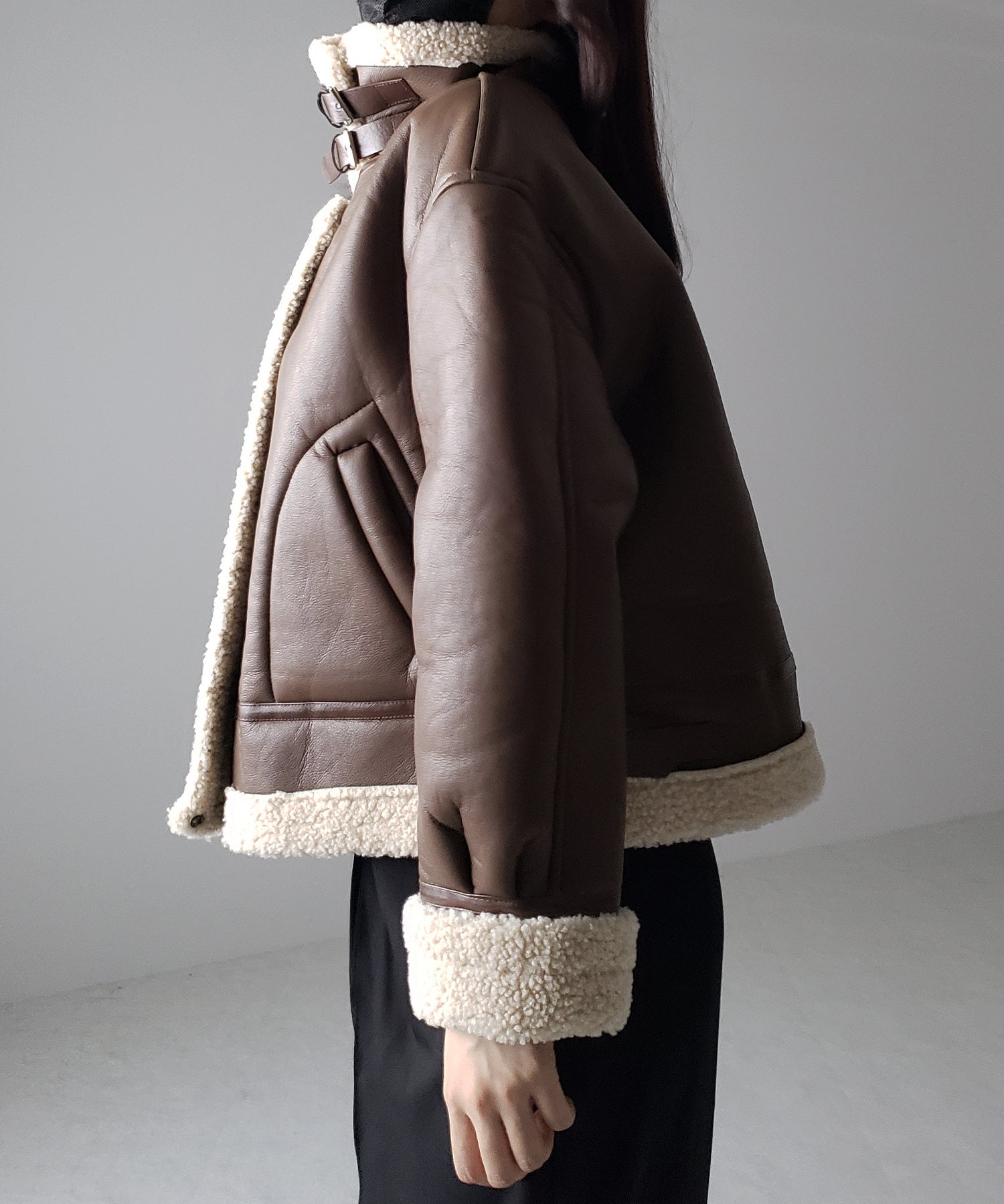 フェイクレザームートンB-3クロップドフライトジャケット