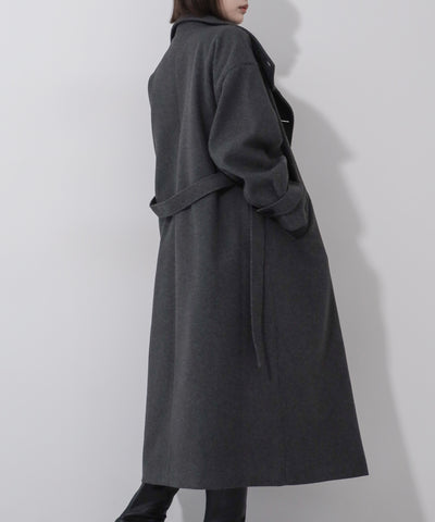 【 ウエストマークベルトSET 】2WAY スタンドカラーレディメルトントレンチロングコート / 2WAY stand collar lady melton trench long coat