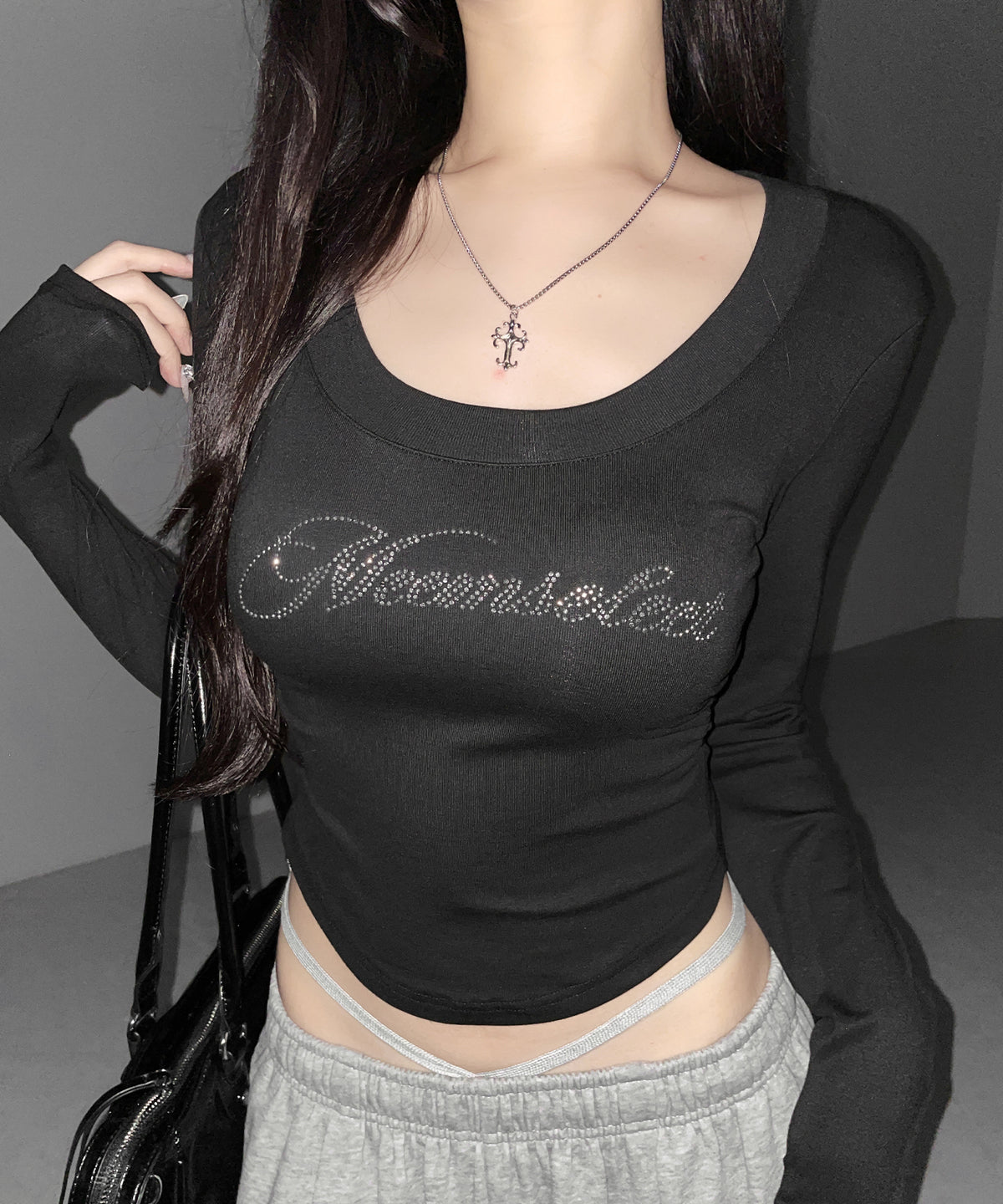 ラインストーンロゴスリムフィットロンT / Rhine stone logo slim fit long sleeve T-shirts