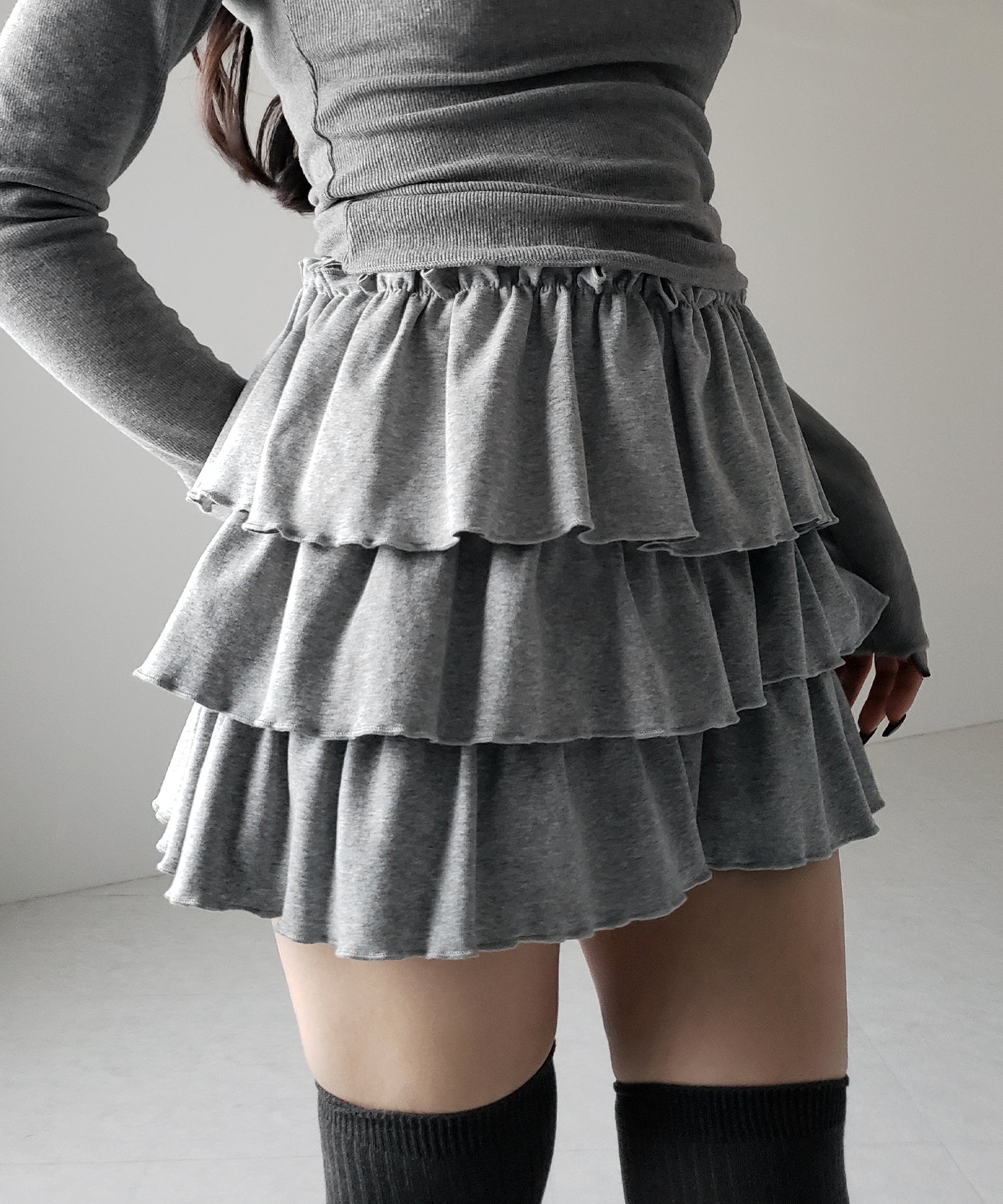 【 新色ピンク追加!4color 】3段フリルカットソーミニスカパン / 3 frill cutsew mini skirt pants