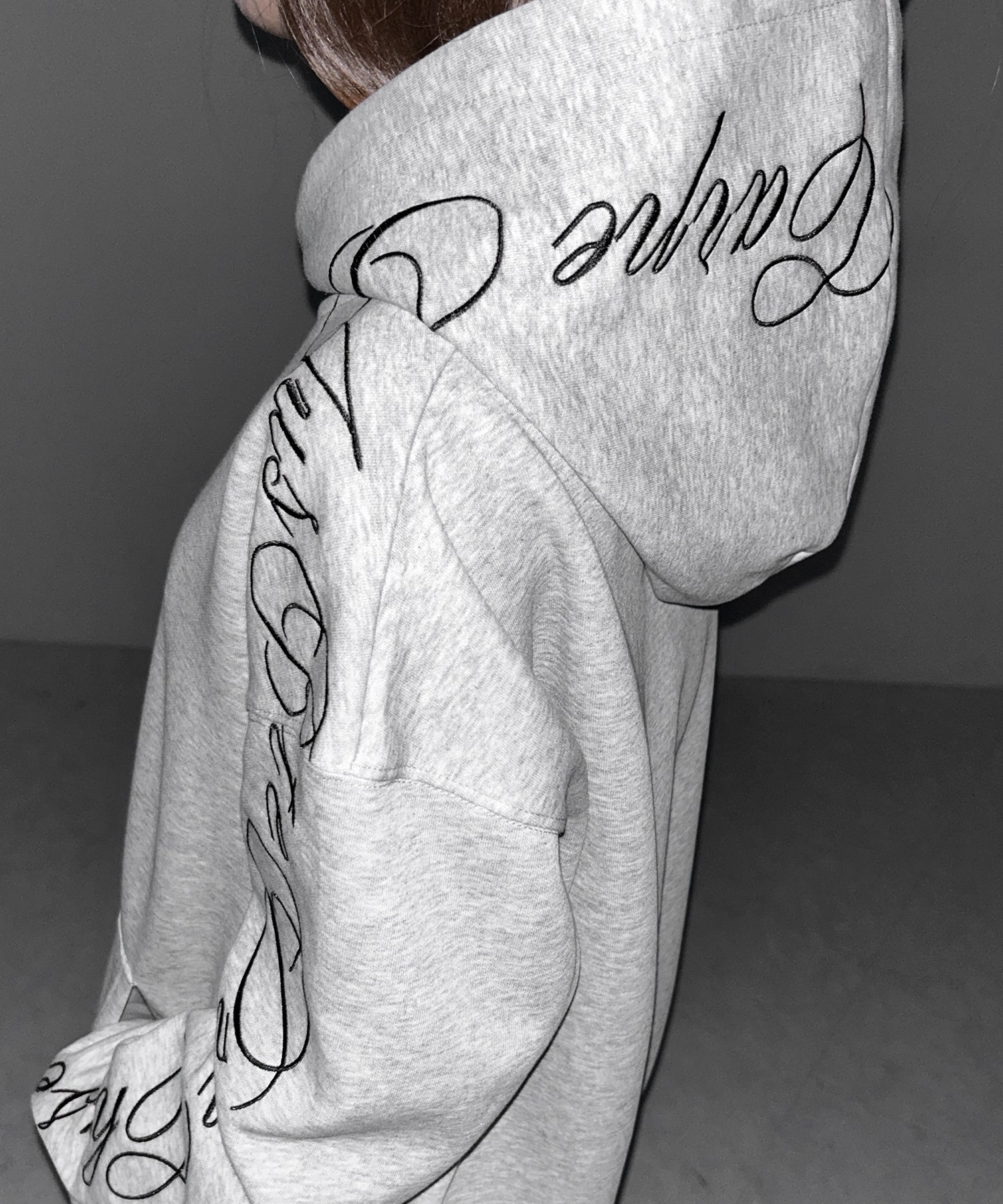 レタリングロゴ刺繍オーバースウェットパーカー /lettering logo embroidery over sweat hoodie