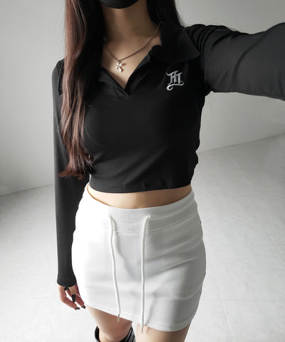 M LOGO スキッパーショートTシャツ / M LOGO skipper neck short T-shirt