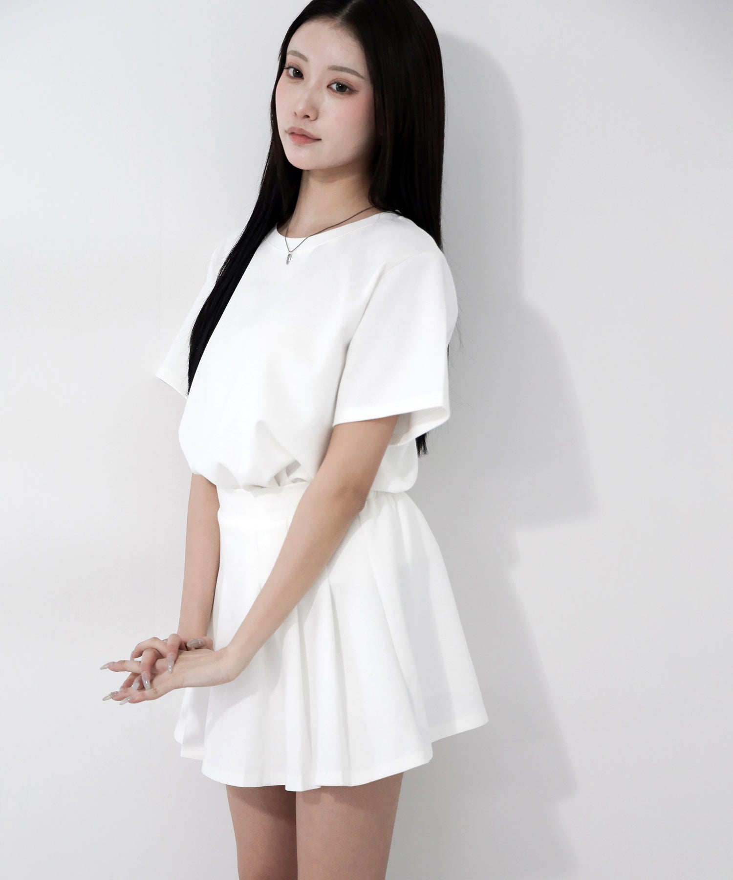 【 セットアップ 】オーバーサイズ半袖Tシャツ+プリーツミニスカート SET /( SETUP ) oversize shortsleeve Tee + pleated mini skirt SET