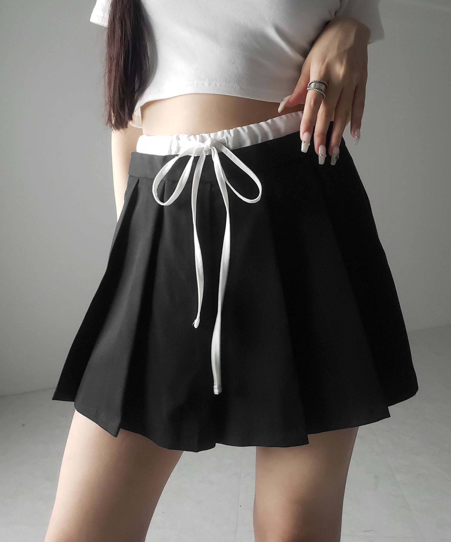 【 2color 】レイヤードプリーツミニスカパン / layered pleated mini skirt pants