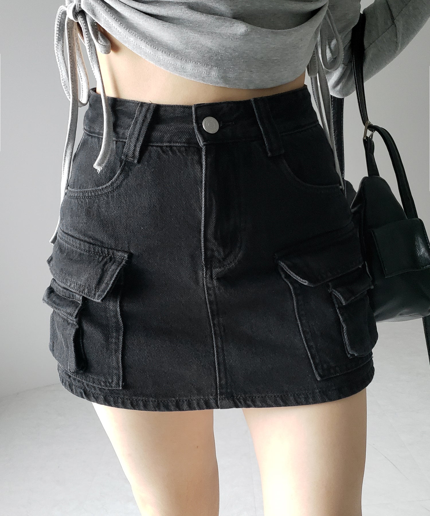 【 3size / 2color 】ダブルポケットヴィンテージカーゴデニムミニスカパン / double pocket vintage cargo denim mini skirt pants