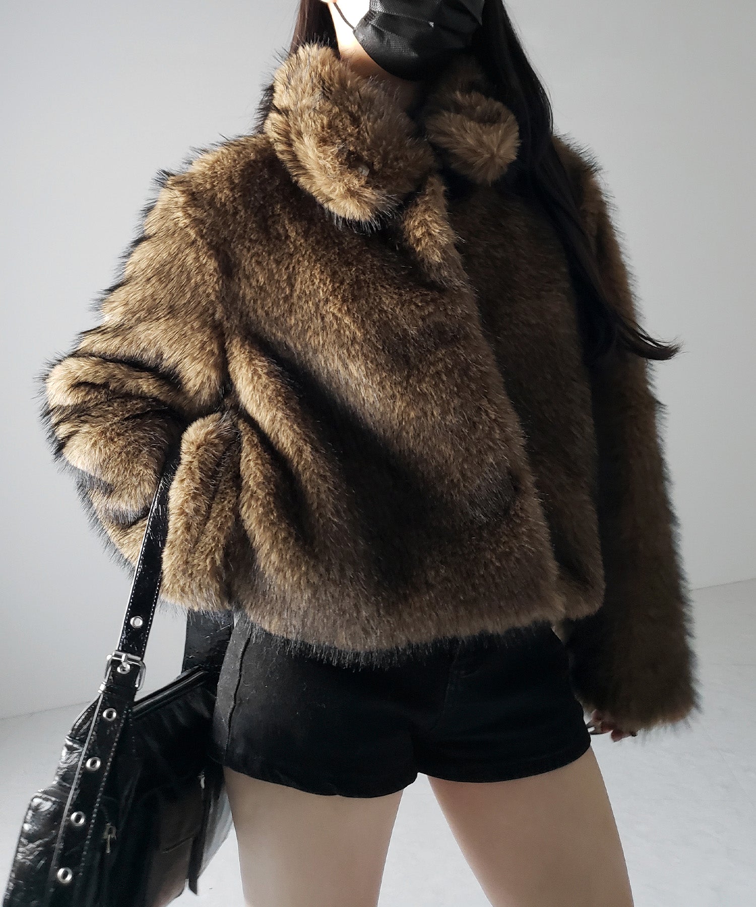 スタンドカラーミックスファーショートコート / stand-collar mix fur short coat