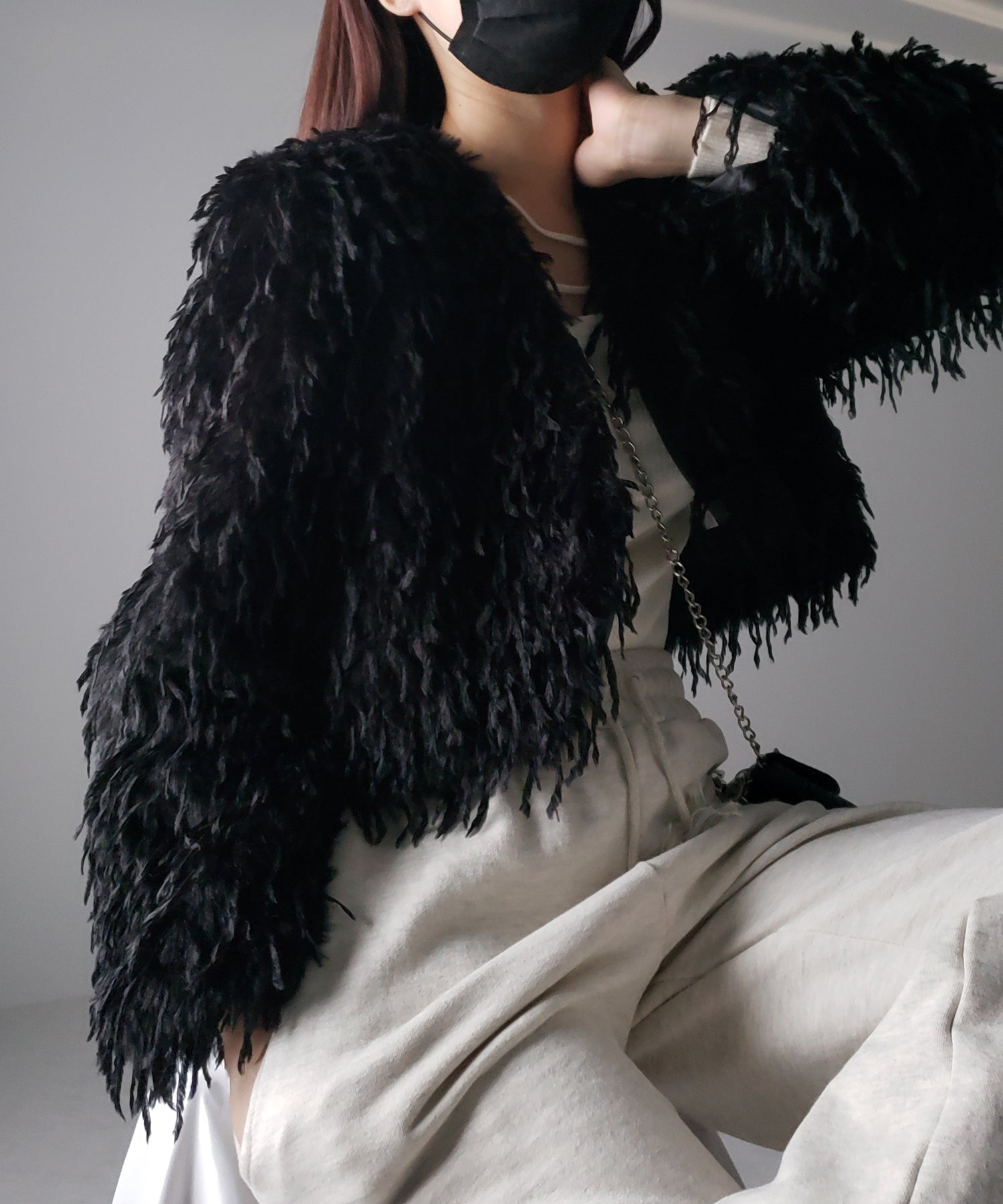 【 4color 】ムードフェザーワイドスリーブショートカーディガン/ mood feather wide sleeve short cardigan