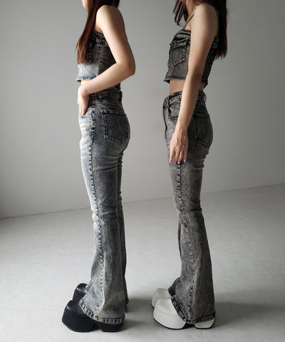 【 セットアップ 】ヴィンテージライクデニムビスチェ + ストレッチフレアデニム SET / 【 SET UP 】 vintage like denim bustier + stretch flare denim