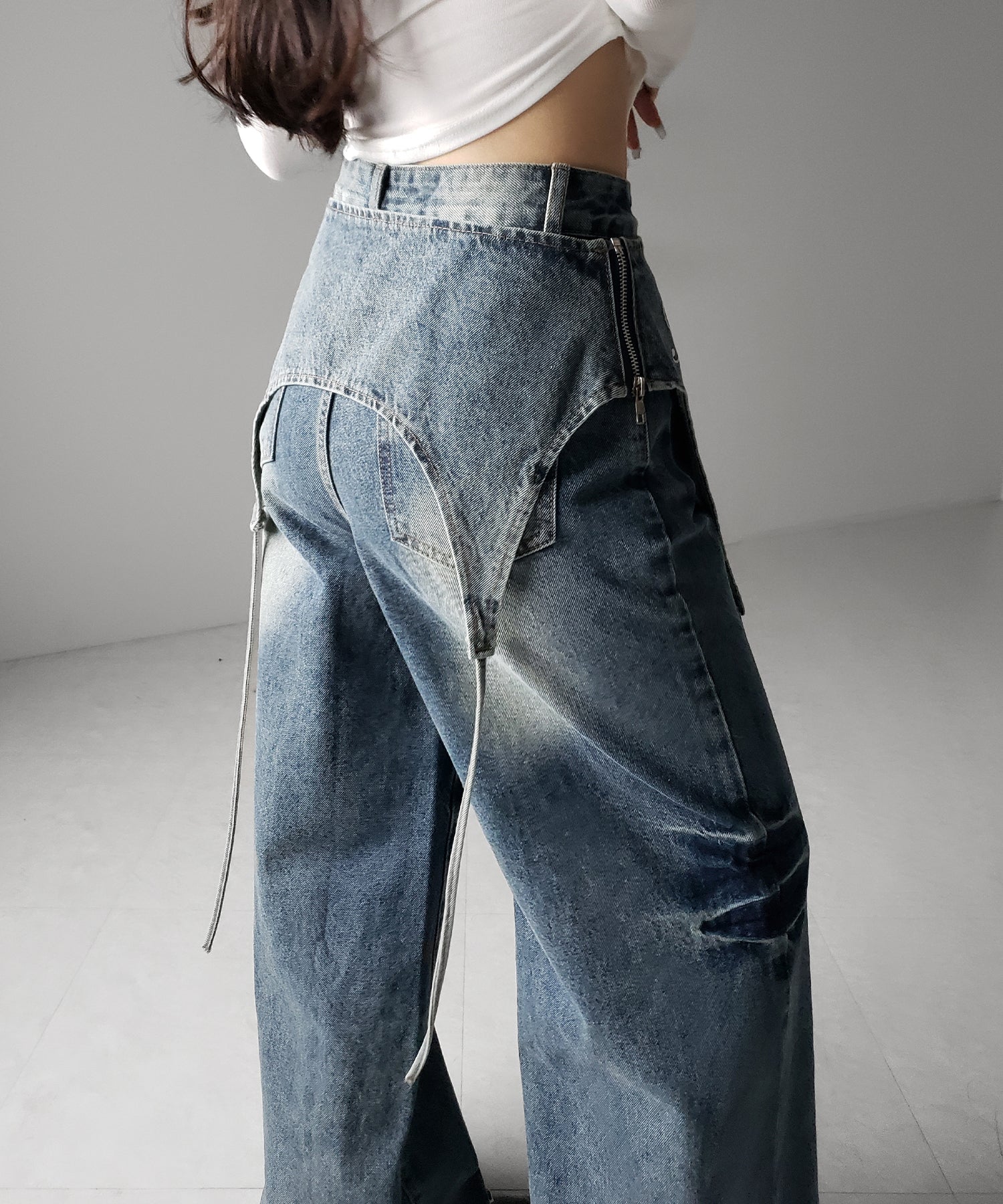 【 2WAY 】レタリングロゴ刺繍ガーターヴィンテージワイドデニム / lettering logo embroidery garter vintage wide denim