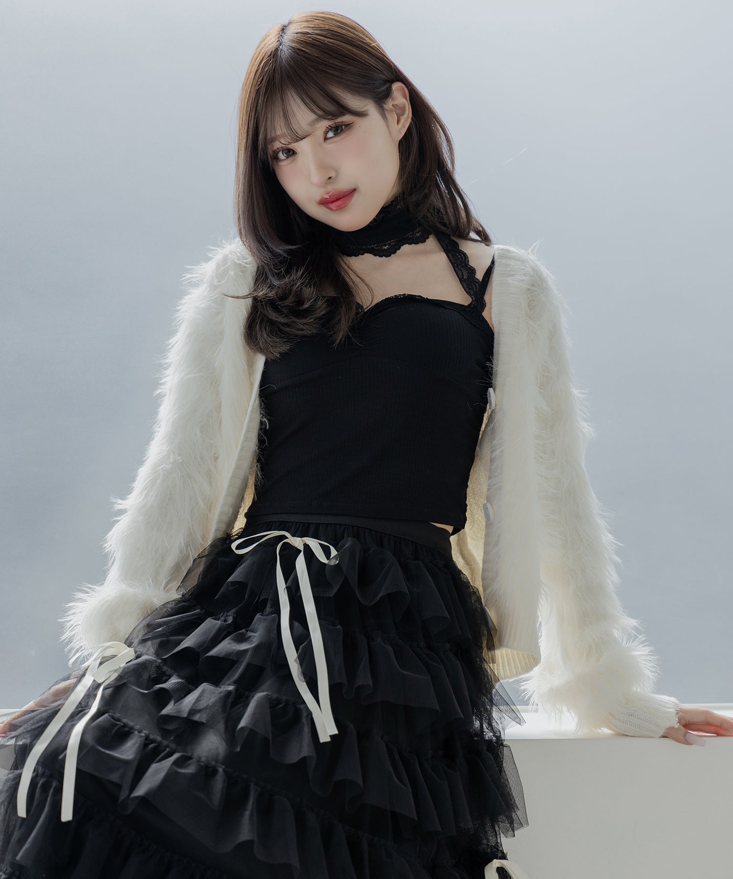【 4color 】ストラップリボンバレエコアチュールスカート /strap ribbon ballet core tulle skirt