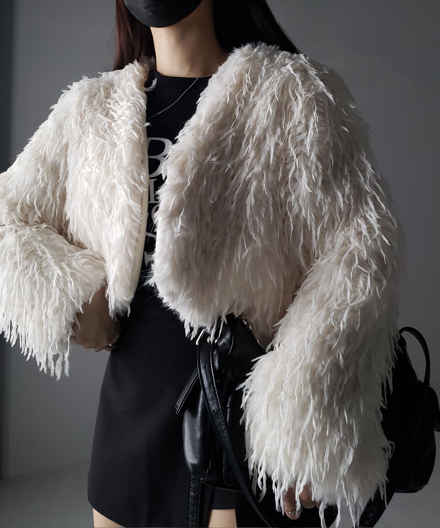 【 4color 】ムードフェザーワイドスリーブショートカーディガン/ mood feather wide sleeve short cardigan