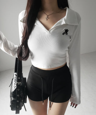 M LOGO スキッパーショートTシャツ / M LOGO skipper neck short T-shirt