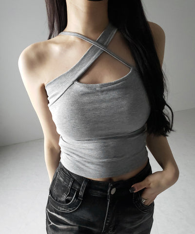 【 カップ付 】クロスネックカットアウトキャミソール / cross neck cutout camisole