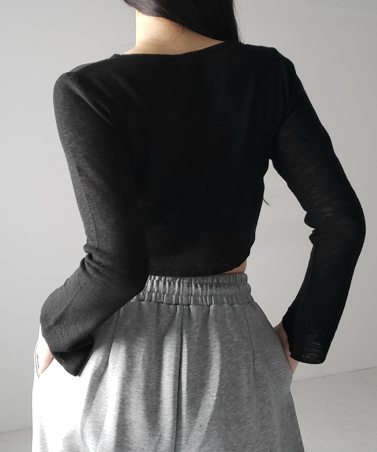 ダブルリボンシアーニットショートカーディガン / double ribbon sheer knit short cardigan