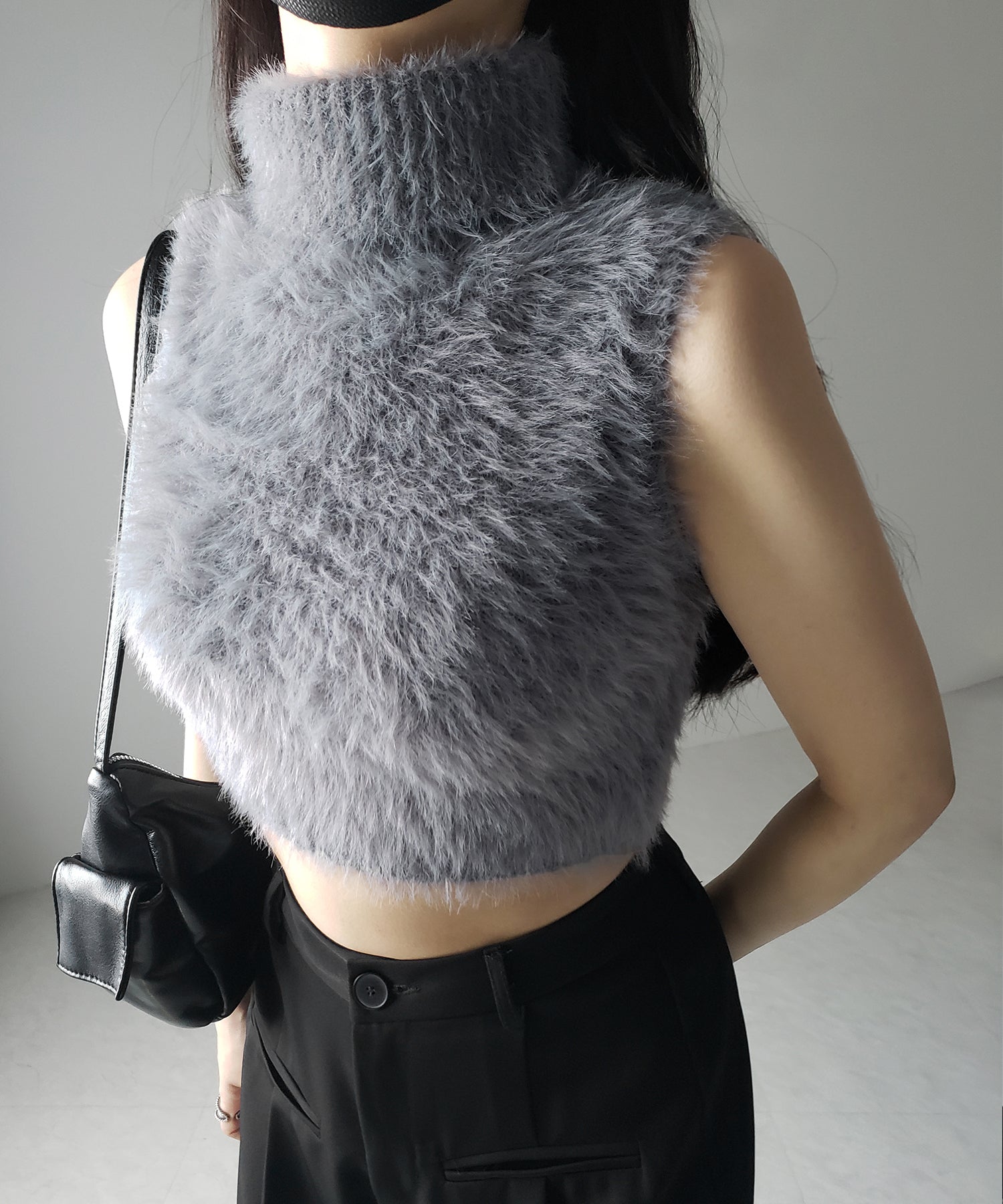 【 3color 】タートルネックショートシャギーノースリニットトップス / turtleneck short shaggy nosleeve knit tops