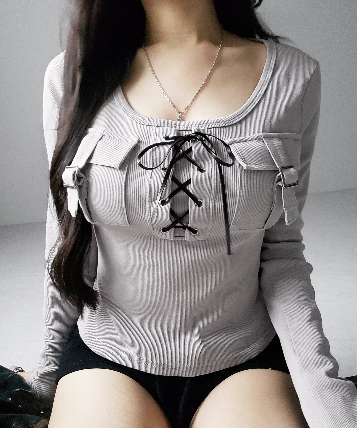 ヴィンテージレースアップアウトポケットスクエアリブロンT / vintage laceup outpocket square lib long slleve T-shirts