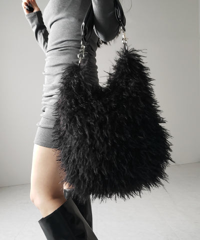 【 ショルダーストラップ付き2WAY 】バイカラーシャギーファーショルダーバッグ / bicolor shaggy fur shoulder bag
