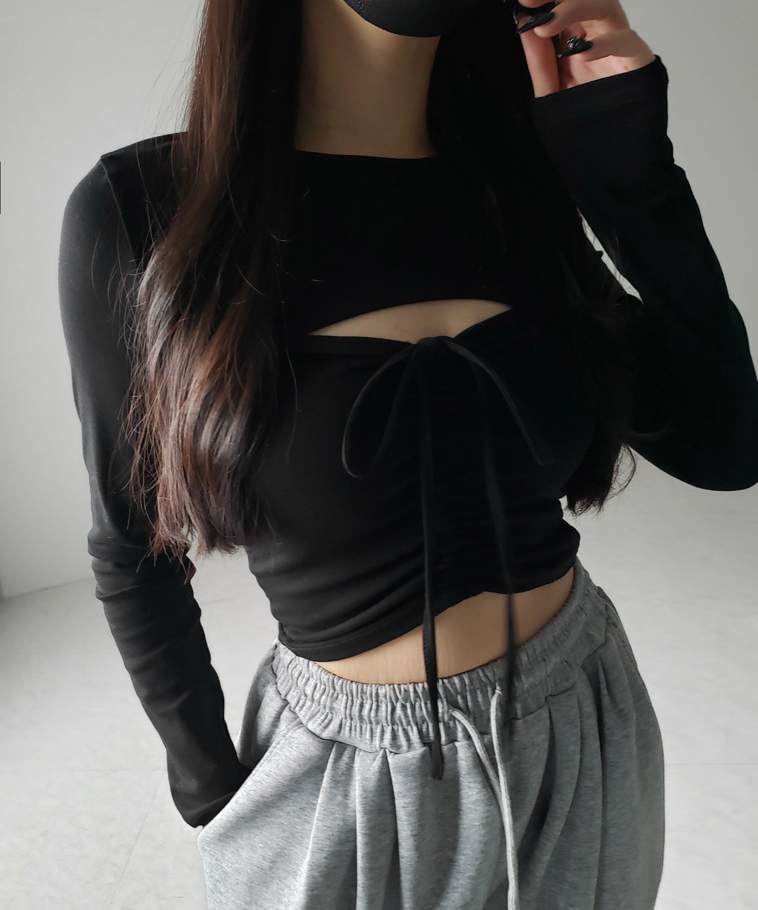 【 2点セット 】フロントリボンベアトップス & ショートレイヤードトップス SET / front ribbon bare tops & short layered tops SET