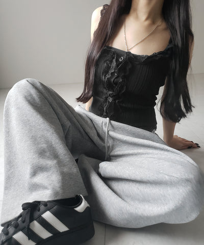 レースフリルドッキングリブニットキャミタンク / lace frill docking lib knit cami tank