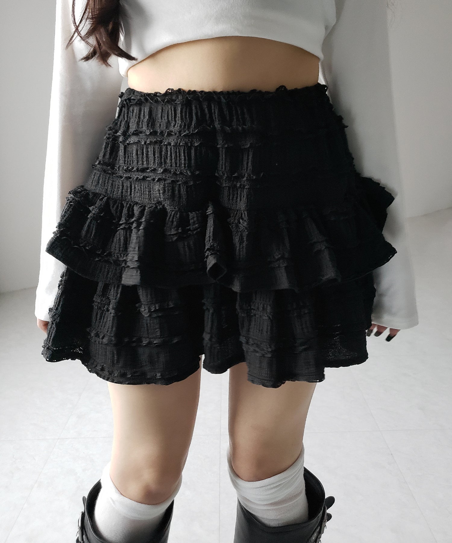 【 インパン裏地付 】ティアードフリルミニスカート / tiered frill mini skirt