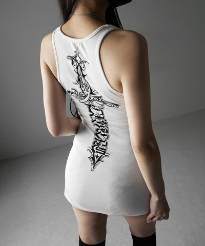 グランジロゴバッククロスタンクトップミニワンピ / grunge logo back cross tanktop mini onepiece