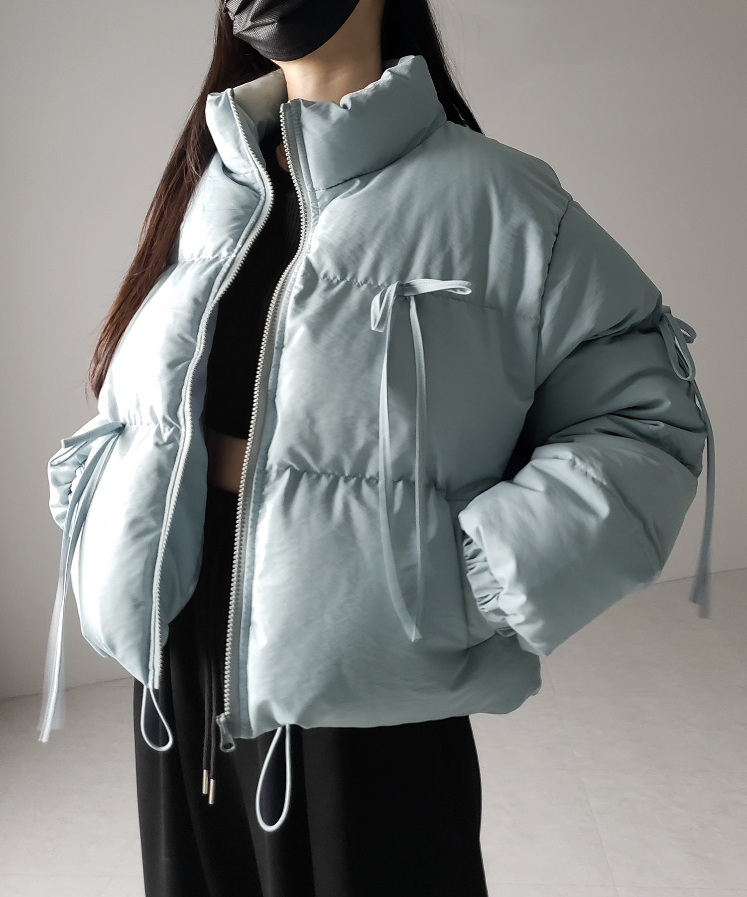 【 裾絞り可能2WAY 】ストラップリボンショートパフダウンジャケット / strap ribbon short puff down jacket