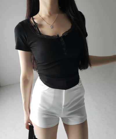 ストラップダブルリボンスクエアネックTシャツ / strap double ribbon square neck T-shirt