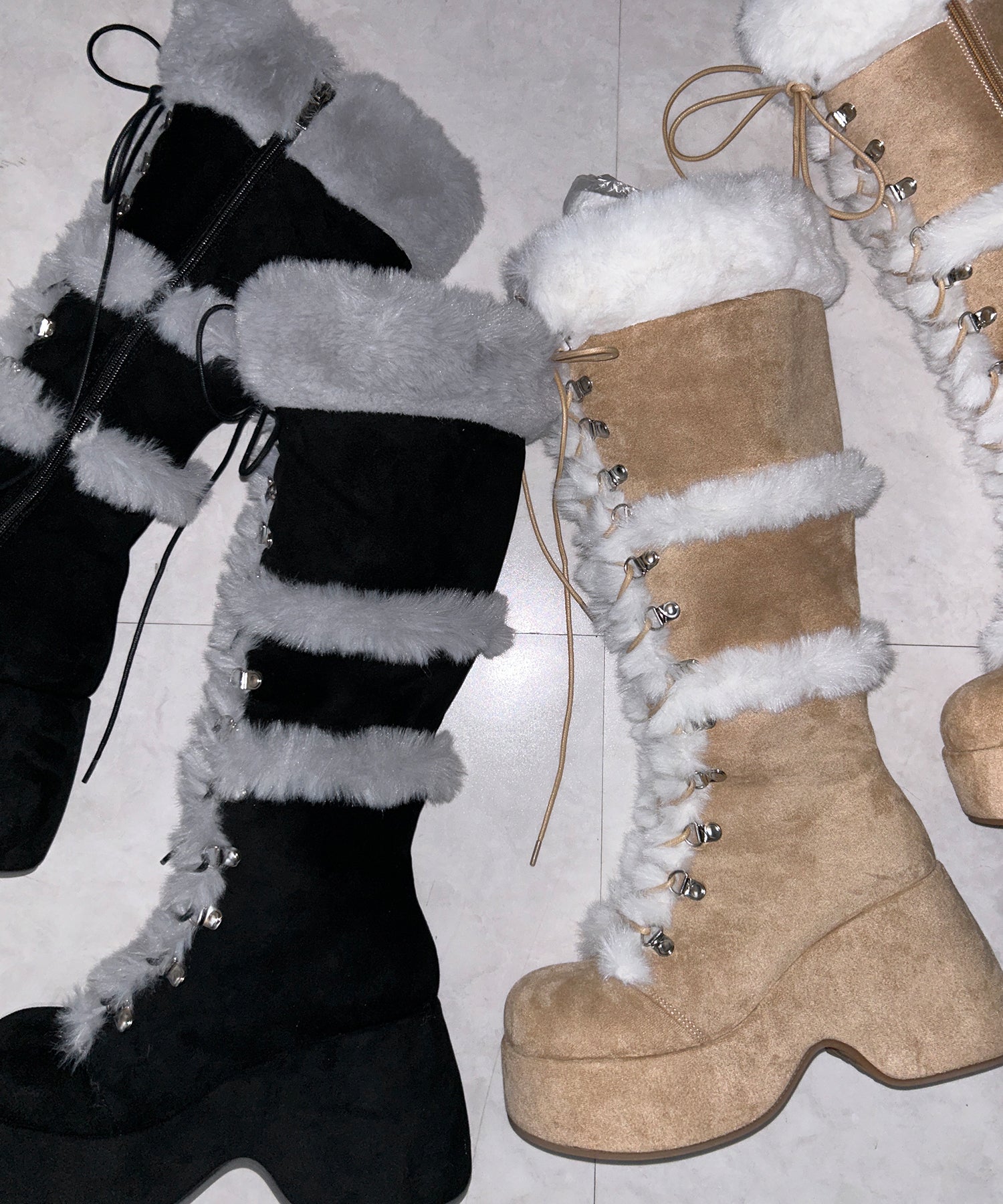 厚底レースアップムートンロングブーツ / platform laceup mouton long boots