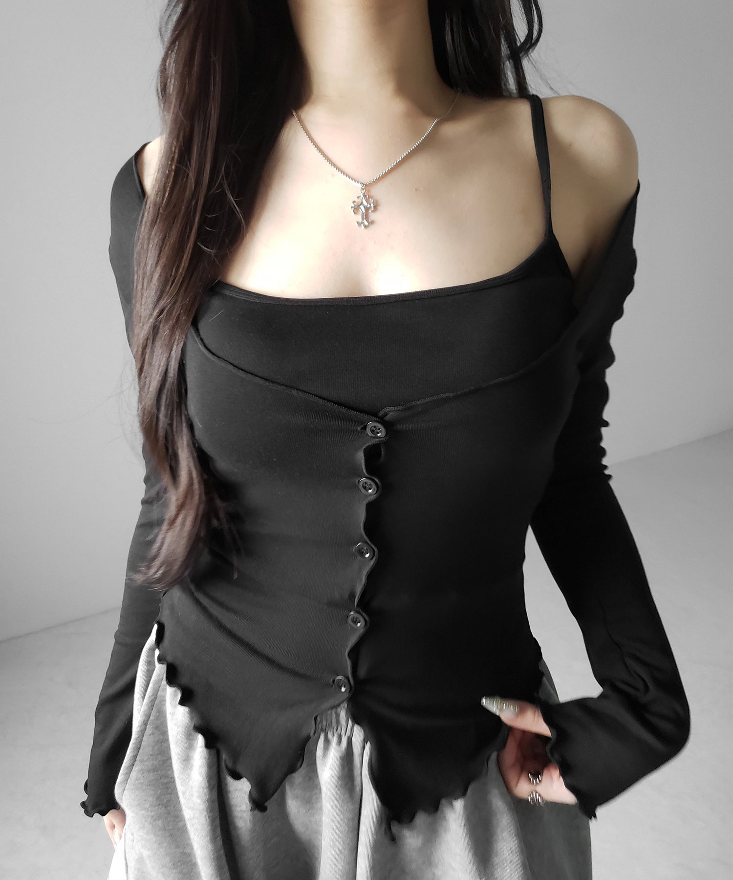 【 2点セット 】レイヤードメロースリムカーディガン&キャミソール SET / layered mellow slim cardigan & camisole SET