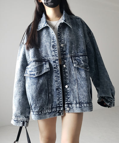 【 デニムセットアップ着用可能 】ヴィンテージケミカルブリーチボーイフレンドデニムジャケット / vintage chemical bleach boyfriend denim jacket