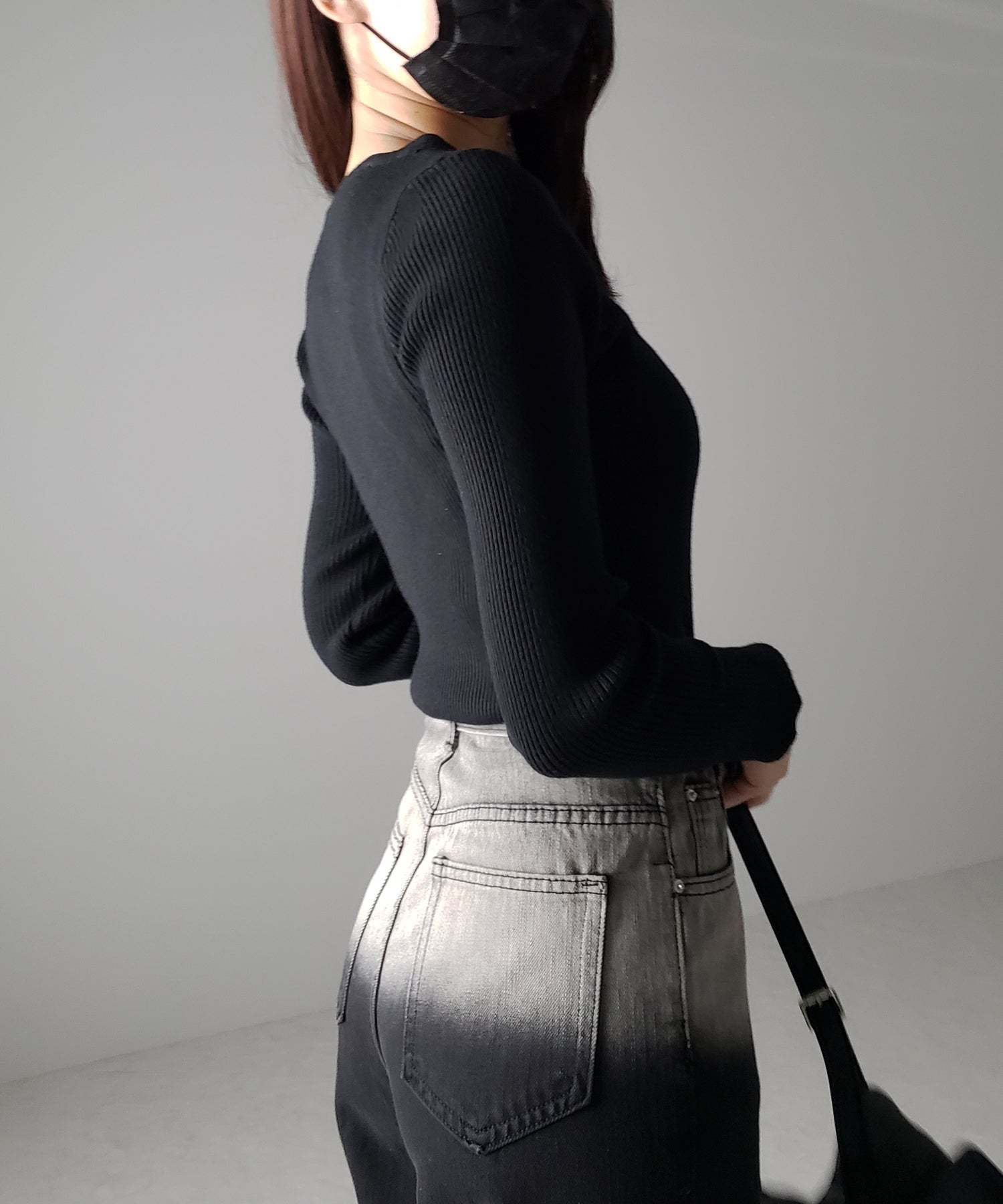 クロスラインストラップデザインリブニット