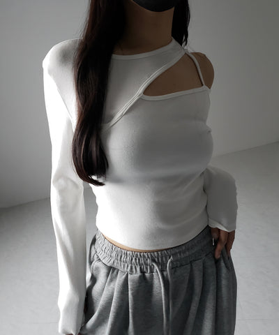 ショルダーカットアウトストラップリブトップス / shoulder cutout strap lib tops