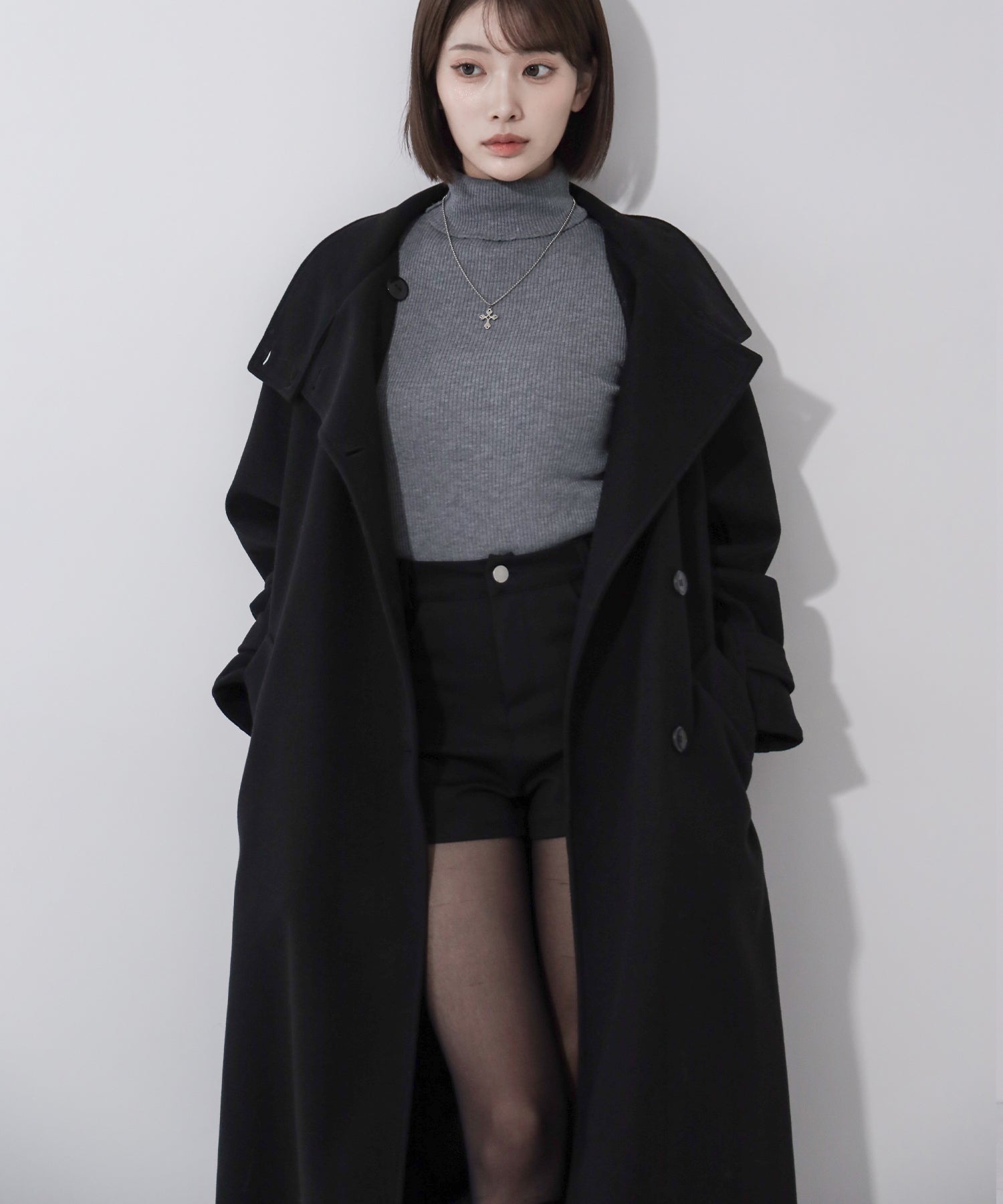 【 ウエストマークベルトSET 】2WAY スタンドカラーレディメルトントレンチロングコート / 2WAY stand collar lady melton trench long coat