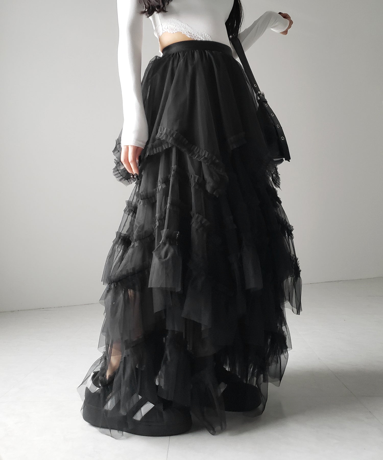 レイヤードボリュームフリルチュールスカート / layered volume frill tulle skirt