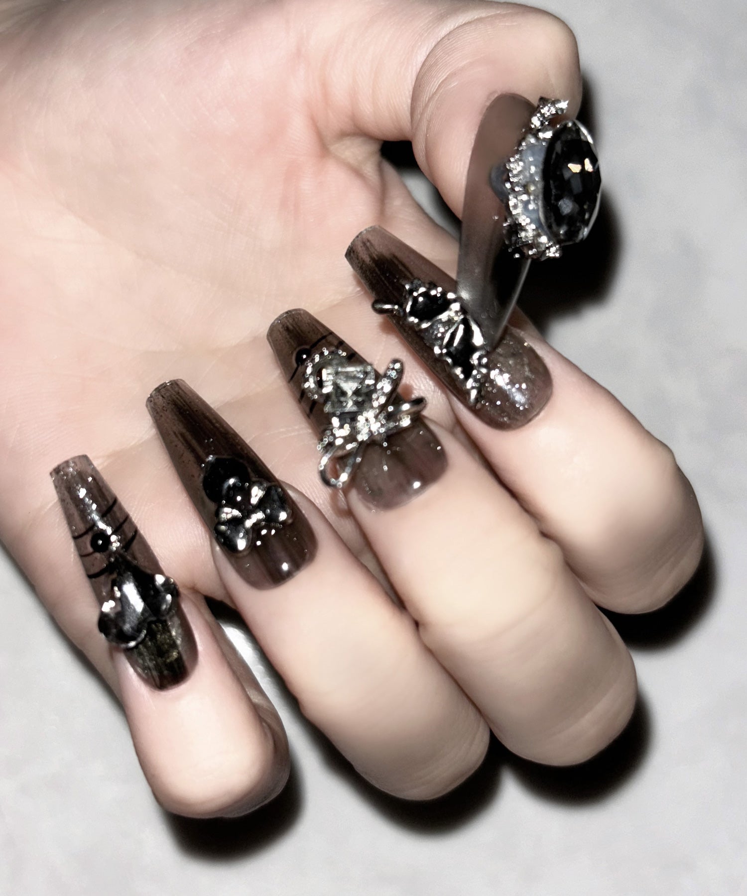 ビジューストーングリッターシアーネイルチップ / bijou stone glitter sheer nail tips