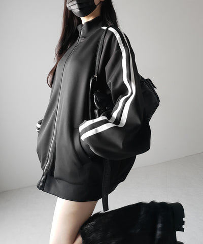 【 無地/配色を選べる2color 】サイドラインオーバーサイズトラックジャケット / sideline oversize track jacket